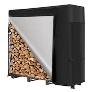 nalone front view with stacked logs showing organized storage and weather protection