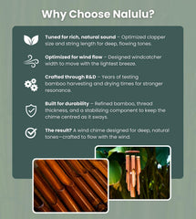 Nalulu wind chime in use on a porch creating a peaceful outdoor ambiance