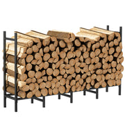 NANANARDOSO front view of assembled firewood rack showing full-length capacity and neat storage
