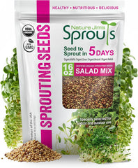 Nature Jims Sprouts front packaging showing 1 lb organic seed mix and benefits