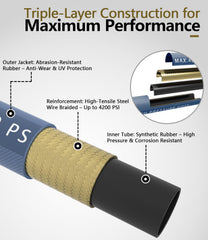 NAVOHEVEN 50ft coiled hose in garage offering long reach benefit