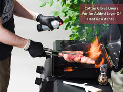 Nechtik gloves in use while flipping ribs demonstrating heat handling and control