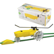 Nelson Rain Train front view showing sprinkler ready to run and steady coverage