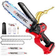 NEO-TEC mini chainsaw front view showing compact design and portability benefit
