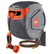 NEOTEC front-mounted reel showing compact, tidy outdoor storage benefit