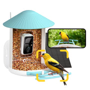 NETVUE front view of Birdfy feeder showing camera and tray, inviting closer birdwatching