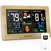 Newentor front view color LCD showing indoor and outdoor readings for quick monitoring