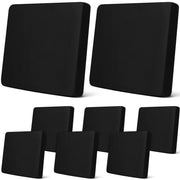 Newwiee front view of eight black cushion covers showing neat pack and benefit of coordinated styling