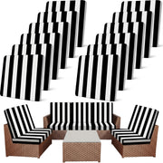 Newwiee front view of 12 black and white striped cushion covers showing fresh styling benefit