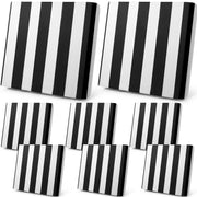 Newwiee front view of eight black white striped covers showing neat sofa refresh benefit