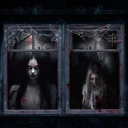 Newwiee front view of ghost curtain showing spooky window effect and curb appeal