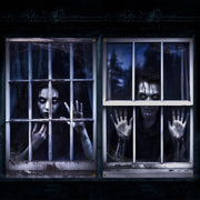 Newwiee front view of male and female ghost curtains showing spooky curb appeal