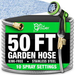 Nifty Grower front view of 50ft hose showing durable design and length benefit