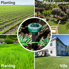 NIKAND installed in lawn near mole mound for effective soil vibration coverage