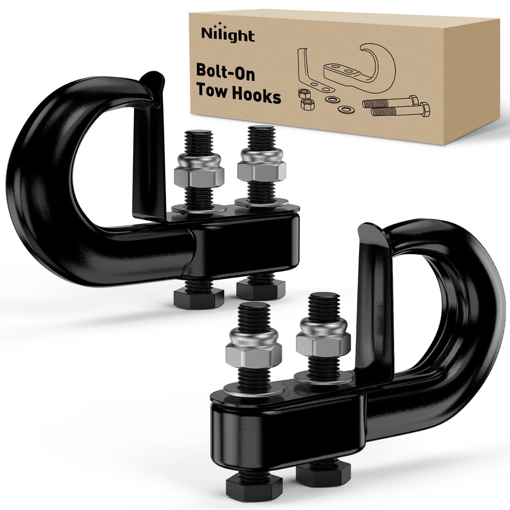 Nilight front view of two tow hooks showing durable design and easy fit