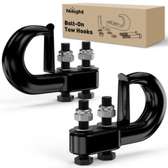 Nilight front view of two tow hooks showing durable design and easy fit