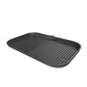 Ninja Woodfire plate front view showing grill and griddle, highlights versatile cooking