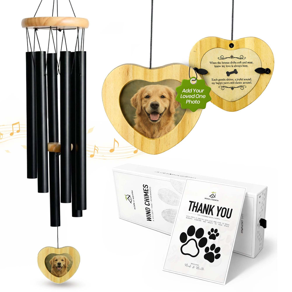 NOOK & NORTH front view of 32-inch dog memorial chime offering calm remembrance
