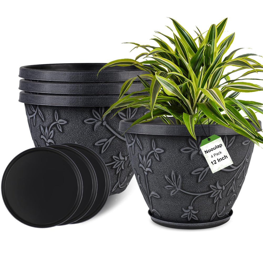 Nooulap front view of four 12 inch gray pots showing matching set benefit