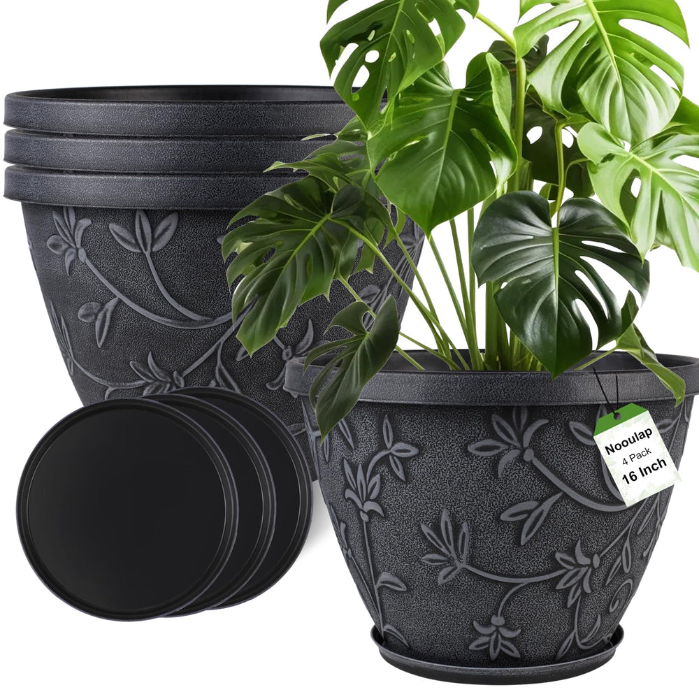Nooulap front view 16-inch gray pot showing modern look and curb appeal
