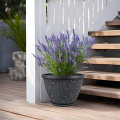 Nooulap pot on saucer profile protecting surfaces and catching runoff