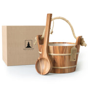 Northwood Sauna front view bucket and ladle showing elegant cedar finish and balanced pour