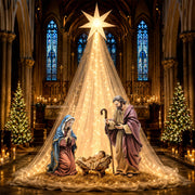 Novabright front assembly showing complete nativity set and easy setup benefit