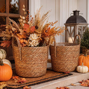 Novabright front view of two wicker planters showing rustic style and seasonal appeal