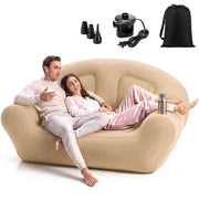 Novabright front view of inflated gray couch showing roomy twin seating and comfort