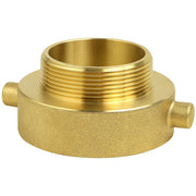 NOVINO front view of brass hydrant adapter showing compact durable design and clear threads