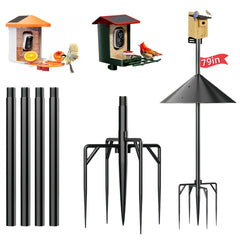 NSYOOMH pole front view showing full pole and baffle, highlights secure feeder placement
