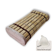 NUIBY bamboo headrest front view showing ergonomic support and natural finish