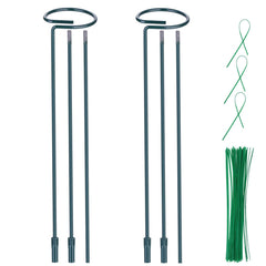Numyew front packaging showing two green plant support stakes with rings and twist ties for tidy support
