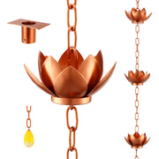 Oak Leaf front view rain chain showing decorative lotus cups and elegant drop, enhancing curb appeal