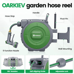 OARKIEV 180° swivel bracket installed allowing adjustable hose direction benefit