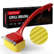 OATISLIFE front view of bristle free grill brush showing full tool and benefits