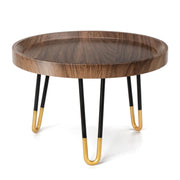 OBTAIN plant stand front view showing walnut finish and sturdy metal legs for style
