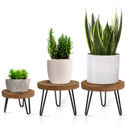 OBTAIN wooden plant stand front view showing 3-pack and natural finish benefit