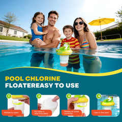 ODJSY frog floating in inflatable pool maintaining sanitizer levels
