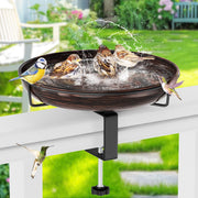 ODSNANIE front view deck bird bath showing full vintage bronze bowl and ring