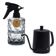 OFFIDIX front view of black watering can and glass spray bottle shows complete set benefit