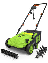 OKKMAX front view of unit showing controls and intake, faster lawn cleanup