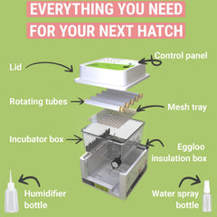 OKKÖBI incubator size comparison with hands showing compact, portable design