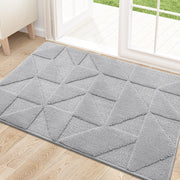 OLANLY front view of grey mat showing geometric design and clean entrance benefit