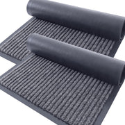 OLANLY front view of 2-pack doormats showing stripe design and neat entry benefits