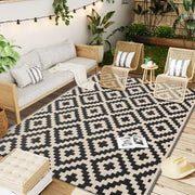 OLANLY front view of black and beige patio rug showing pattern and benefit of curb appeal