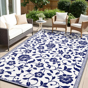 OLANLY front view navy and white rug enhancing patio comfort