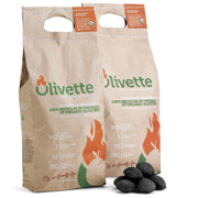 Olivette front pack showing two 6.6 lb bags and sustainable branding for eco grilling