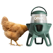 Omlet feeder front view showing ports and lid, keeps feed contained