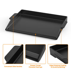 Onlyfire griddle high sidewalls containing grease to prevent spills and flare-ups